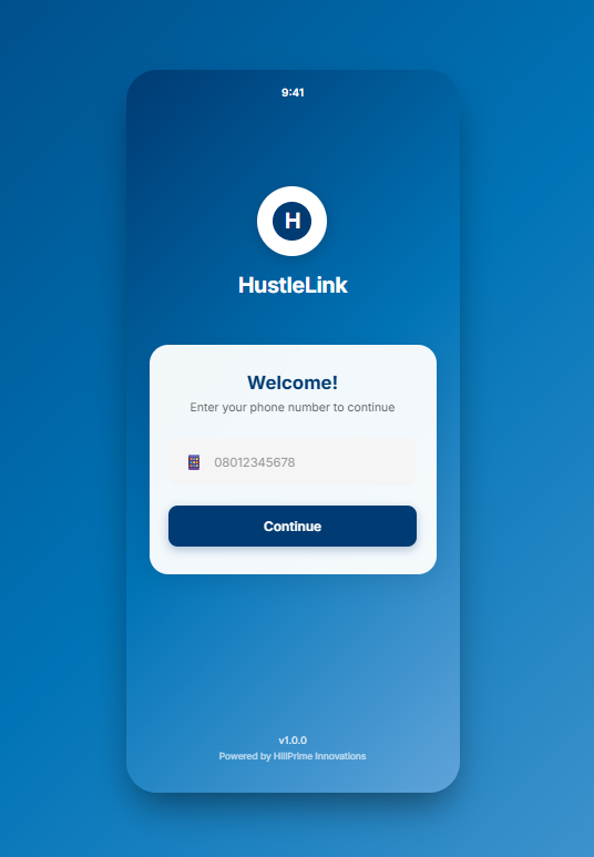 HustleLink app screenshot showing artisan profile with voice introduction, verification badge, and service categories