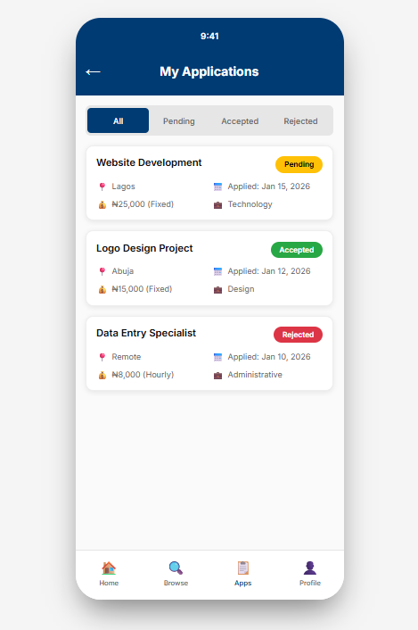 HustleLink app screenshot showing service booking interface with map, availability, and booking confirmation